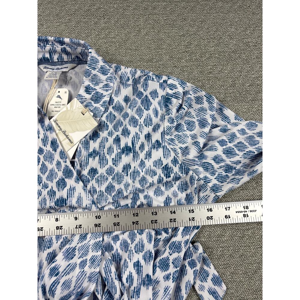 Tommy Bahama Carmela Dress S Blue White Ikat Print Split Neck Coastal Beach NWT - Picture 9 of 14